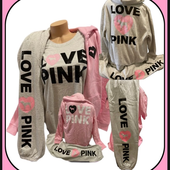 PINK Victoria's Secret Tops - NEW VICTORIAS SECRET PINK BLING SEQUIN SET FULL ZIP HOODIE & PANTS